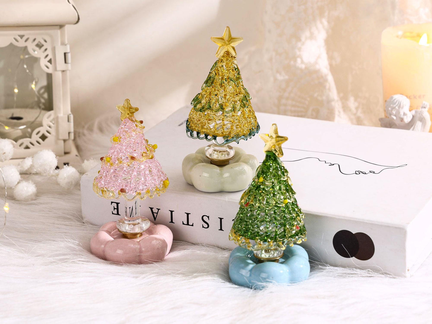 Sapin de Noël miniature en vitrail fait main, Décoration de table de Noël
