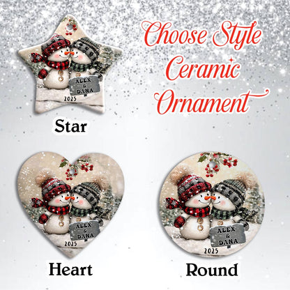 Snowman Couple Glass Ornament, Personalized Christmas Ornament For Newlyweds, Engagement Or Wedding Gift, First Christmas Couple Decor