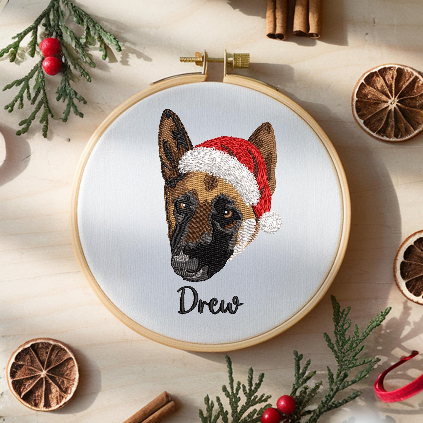 Embroidered Pet Portrait Ornament, Custom Santa Hat Christmas Gift