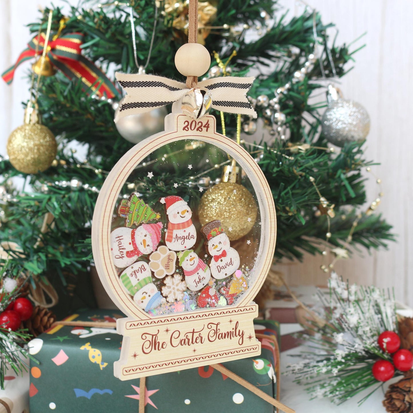 Ornement de Noël personnalisé bonhomme de neige en famille : Décoration acrylique sur mesure
