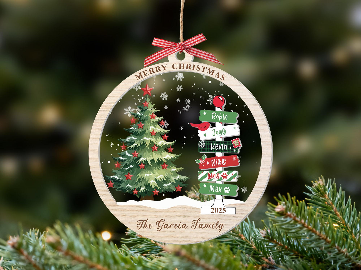 2025 Family Christmas Ornament, Personalized Ornament with Names, Custom Christmas Tree Ornament, Holiday Keepsake, Xmas Tree Decor