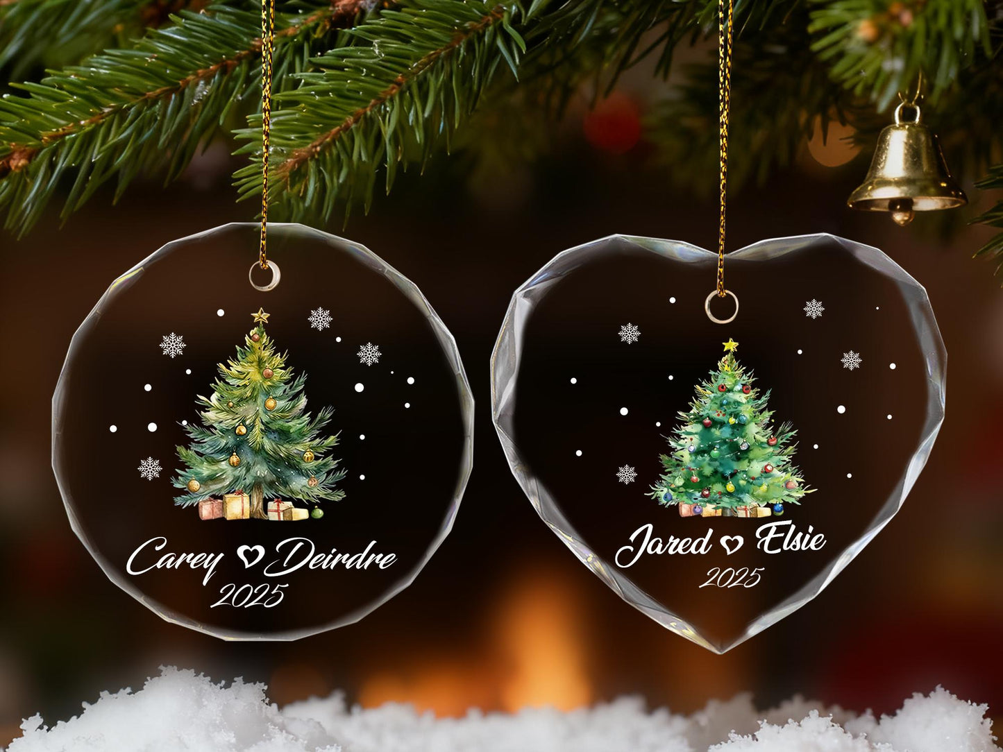 Personalized Christmas Tree Ornament,Custom Couple Names & Year Glass Snowflake Holiday Keepsake,Couple Names Christmas Ornament
