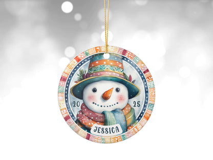 Personalized Snowman Ornament 2025 | Custom Name Christmas Decoration | Ceramic Keepsake Gift for Kids Family Holiday Tree