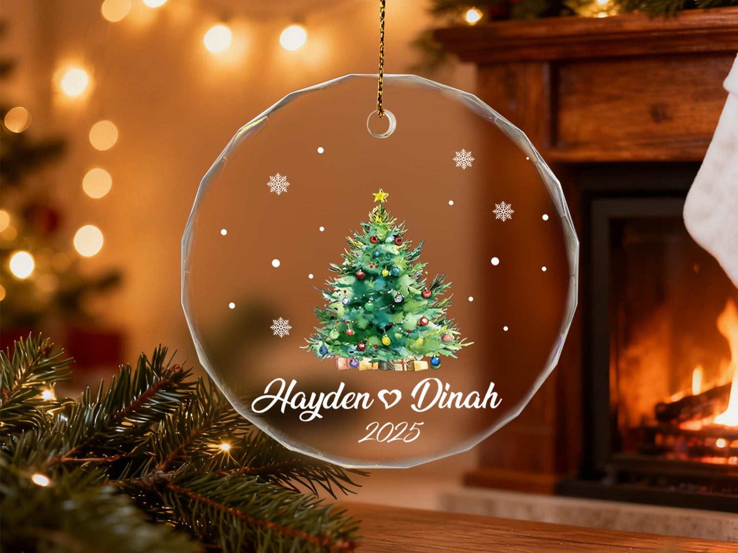 Personalized Christmas Tree Ornament,Custom Couple Names & Year Glass Snowflake Holiday Keepsake,Couple Names Christmas Ornament