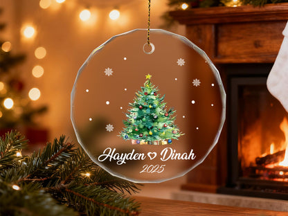 Personalized Christmas Tree Ornament,Custom Couple Names & Year Glass Snowflake Holiday Keepsake,Couple Names Christmas Ornament