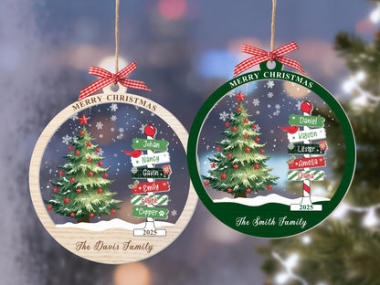 2025 Family Christmas Ornament, Personalized Ornament with Names, Custom Christmas Tree Ornament, Holiday Keepsake, Xmas Tree Decor