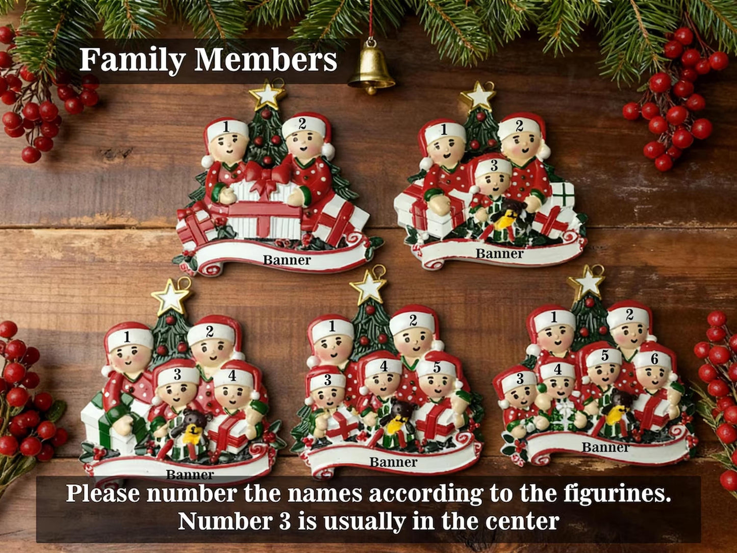 Personalized Family Christmas Ornament, Custom Resin Decoration, Xmas Tree Decor
