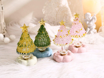Sapin de Noël miniature en vitrail fait main, Décoration de table de Noël