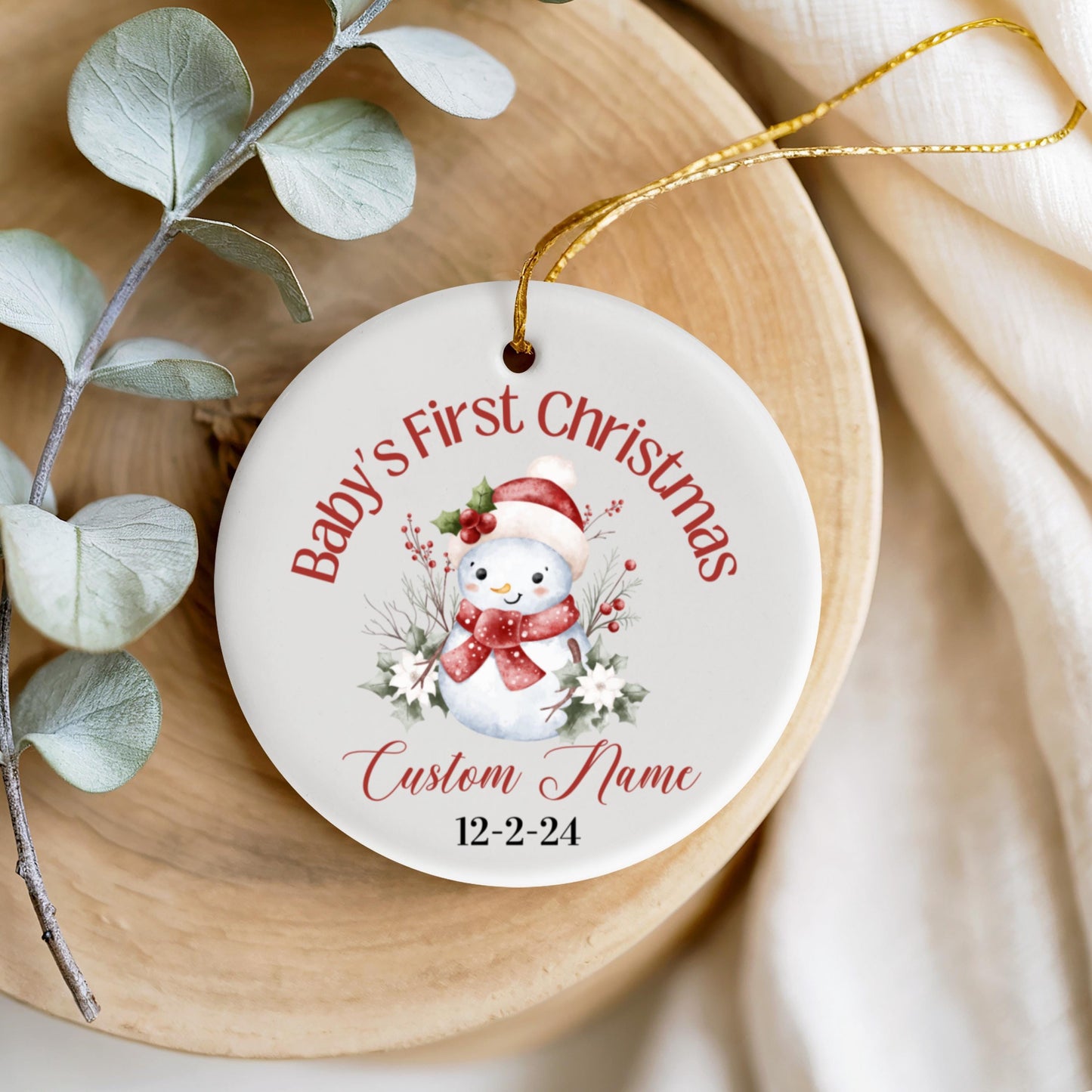 Ornement Personnalisé Premier Noël de Bébé, Prénom et Date Personnalisés, Décoration en Céramique Bonhomme de Neige, Souvenir de Vacances, Cadeau de Famille, Cadeau pour Collègue,