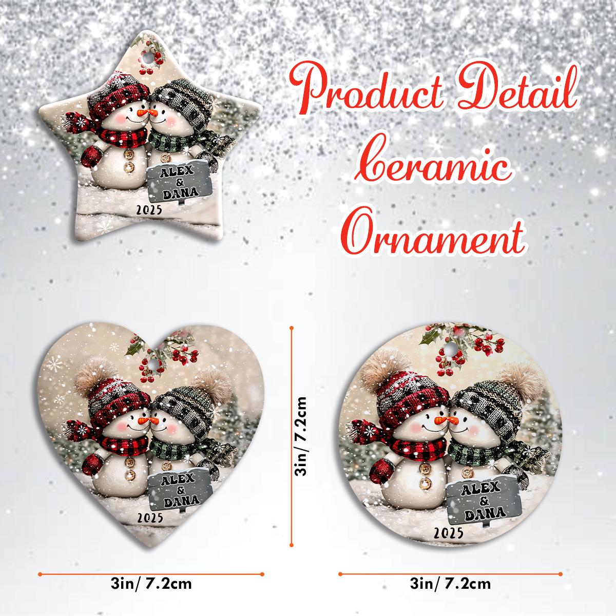 Snowman Couple Glass Ornament, Personalized Christmas Ornament For Newlyweds, Engagement Or Wedding Gift, First Christmas Couple Decor