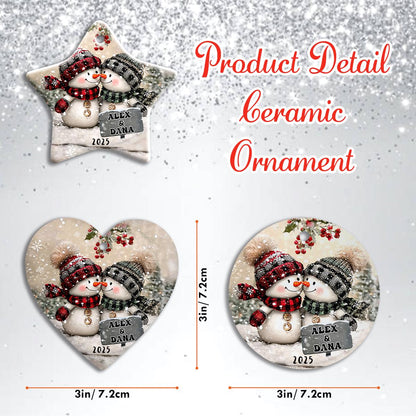 Snowman Couple Glass Ornament, Personalized Christmas Ornament For Newlyweds, Engagement Or Wedding Gift, First Christmas Couple Decor