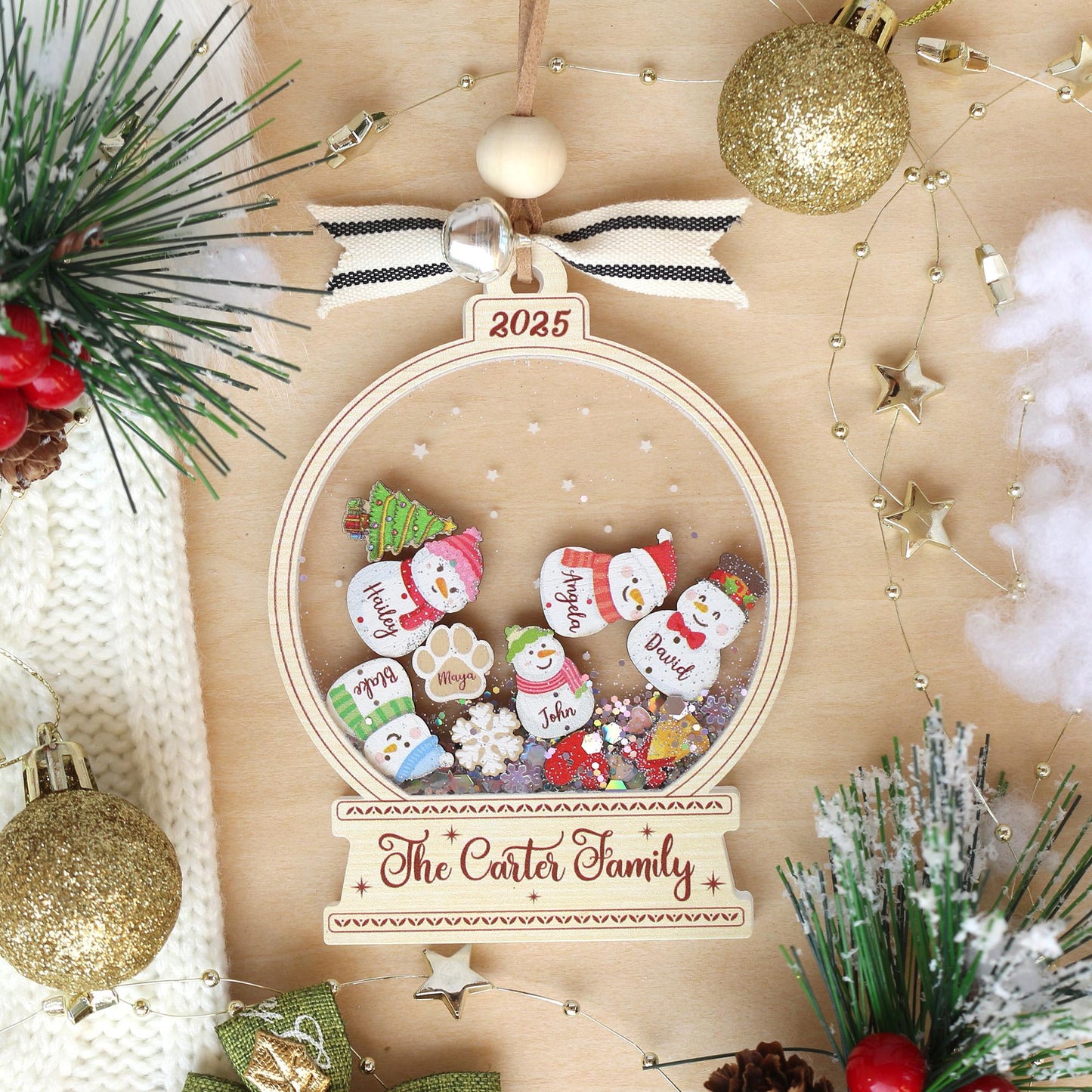 Ornement de Noël personnalisé bonhomme de neige en famille : Décoration acrylique sur mesure