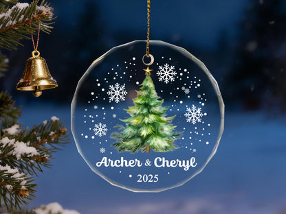 Personalized Christmas Tree Ornament,Custom Couple Names & Year Glass Snowflake Holiday Keepsake,Couple Names Christmas Ornament