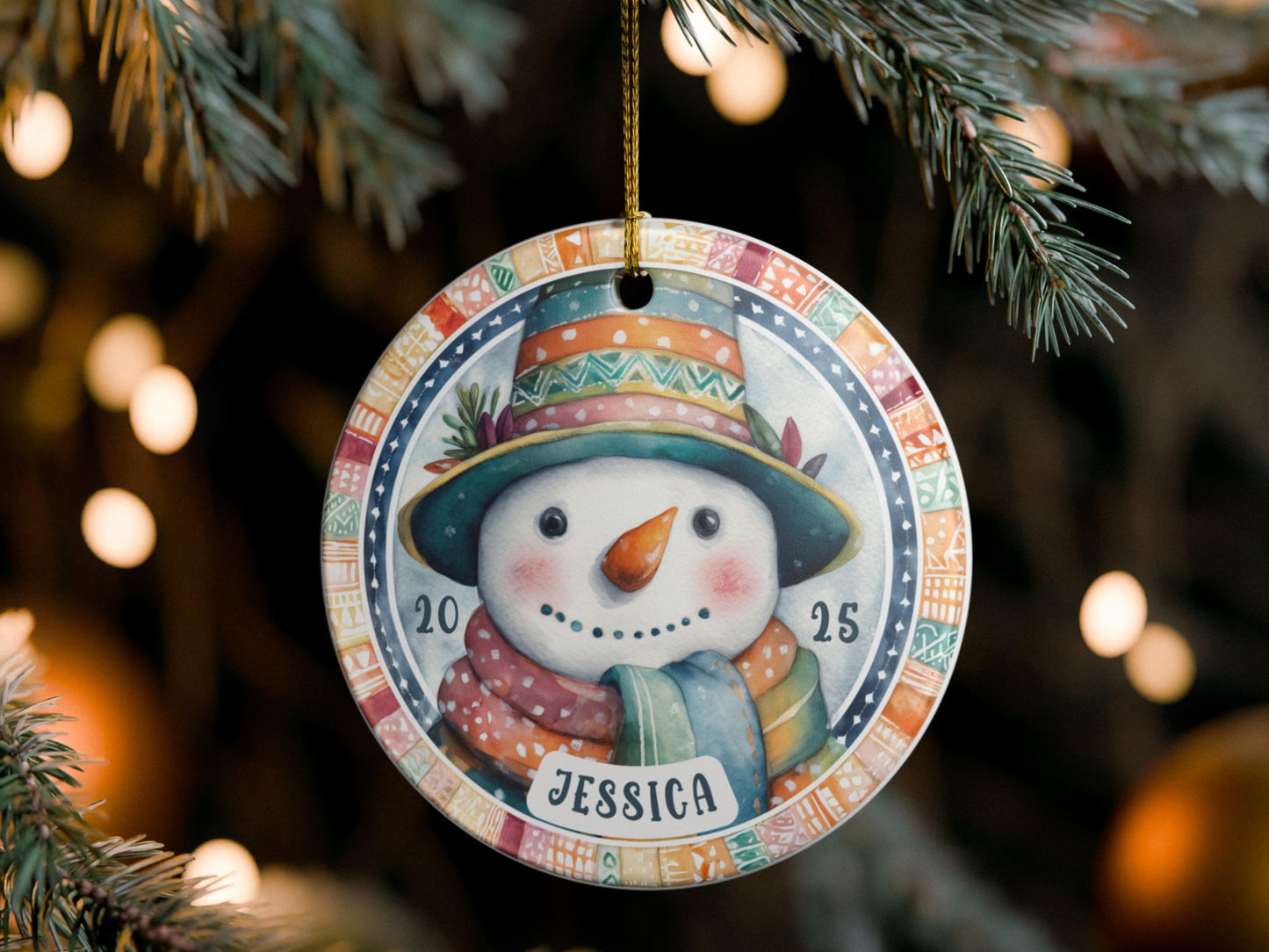 Personalized Snowman Ornament 2025 | Custom Name Christmas Decoration | Ceramic Keepsake Gift for Kids Family Holiday Tree