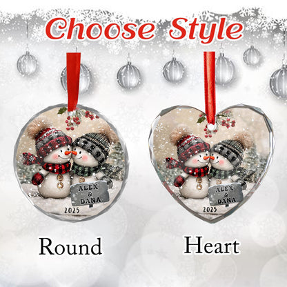 Snowman Couple Glass Ornament, Personalized Christmas Ornament For Newlyweds, Engagement Or Wedding Gift, First Christmas Couple Decor