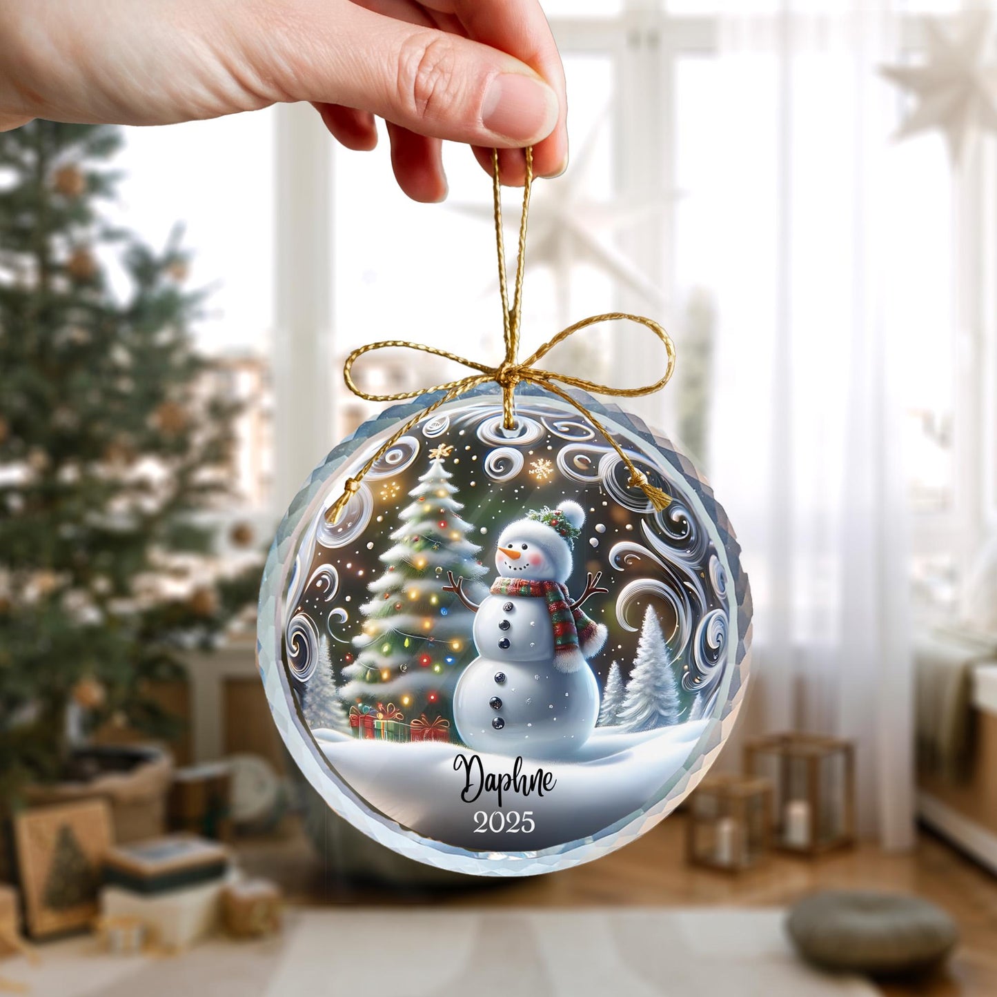 Ornement de Noël personnalisé en céramique bonhomme de neige - Cadeau de décoration d'arbre de vacances d'hiver personnalisé