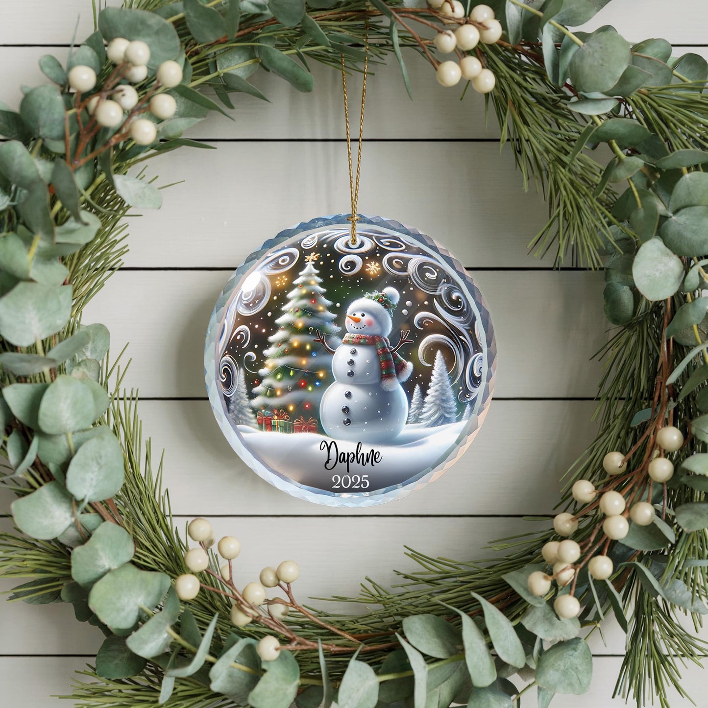 Ornement de Noël personnalisé en céramique bonhomme de neige - Cadeau de décoration d'arbre de vacances d'hiver personnalisé