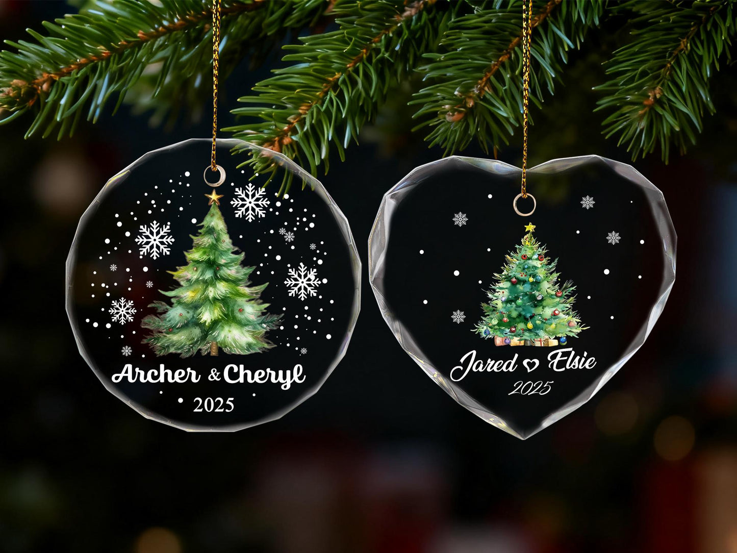 Personalized Christmas Tree Ornament,Custom Couple Names & Year Glass Snowflake Holiday Keepsake,Couple Names Christmas Ornament