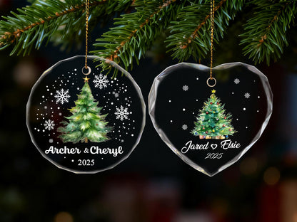 Personalized Christmas Tree Ornament,Custom Couple Names & Year Glass Snowflake Holiday Keepsake,Couple Names Christmas Ornament