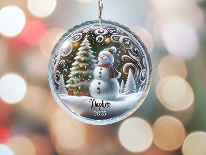 Ornement de Noël personnalisé en céramique bonhomme de neige - Cadeau de décoration d'arbre de vacances d'hiver personnalisé